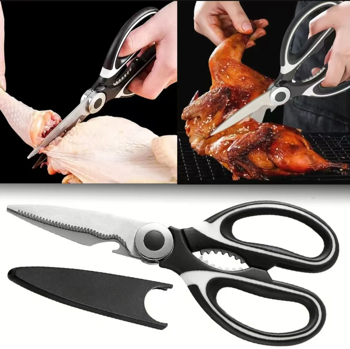 Stainless Steel Kitchen Scissors Multifunctional Heavy Duty Chicken Bone Fish Meat Household Cutting Shears Kitchen Gadgets