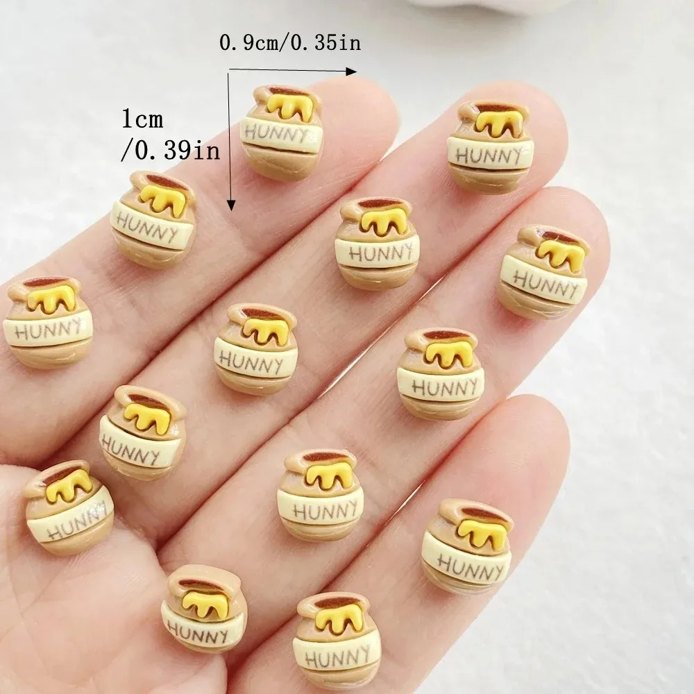 10Pcs Cute Mini Cartoon Bee, Honey Pot Nail Art Flat back Rhinestone Bead Scrapbook DIY Manicures Appliques Accessories Crafts