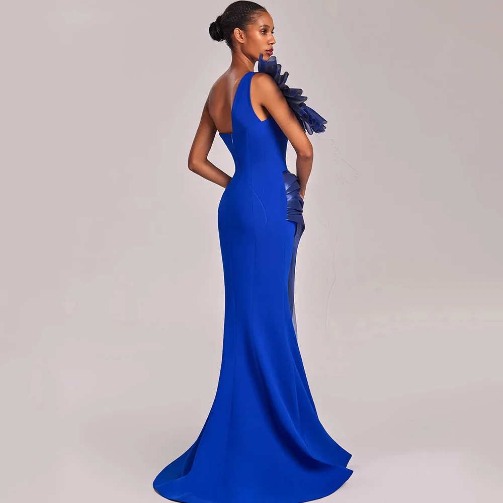 Flechazo Royal Blue Mermaid Evening Dress One Shoulder Sleeveless Women Floor Length with Pleat Wedding Party Customized Gowns