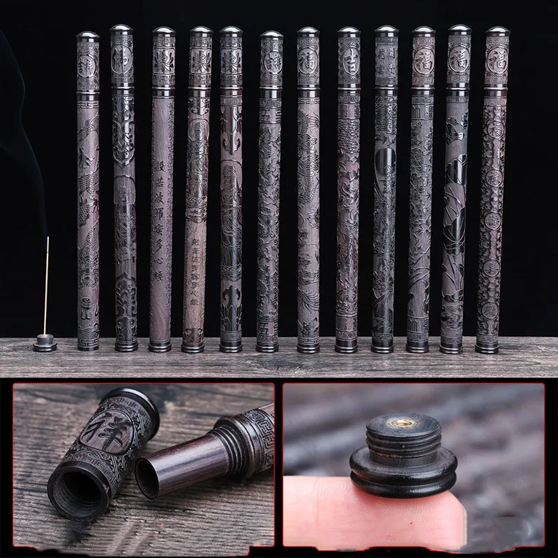 8g Solid Wood Engraved Threaded Thread-cutting Anti-loosening Incense Stick Storage Empty Tube Home Portable Incense Accessories