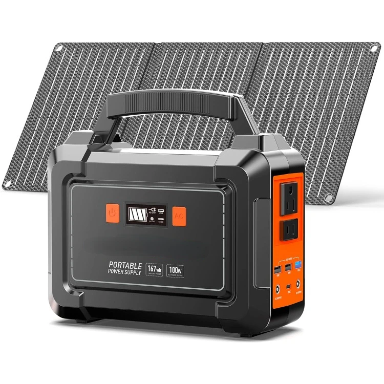 Solar Generator 167Wh Camping Portable Power Station 200W Peak with Foldable Solar Panels 30W