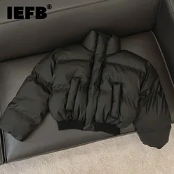 IEFB Herrenbekleidung Pad Jacken Winter New Chic Streifen Baumwolle Herrenbekleidung Nich Design Lose Stehkragen Reißverschluss 2024 Schwarz 9C4296