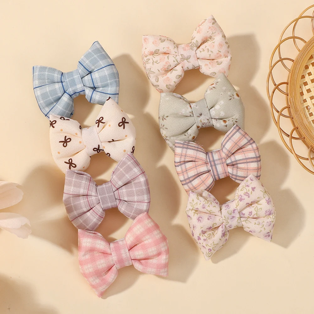 

2Pcs/Set Cute Cotton Bowknot Hair Clips for Baby Girls Ins Style Hair Bows Plaid Boutique Hairgripes Kids Hair Accessories Gift