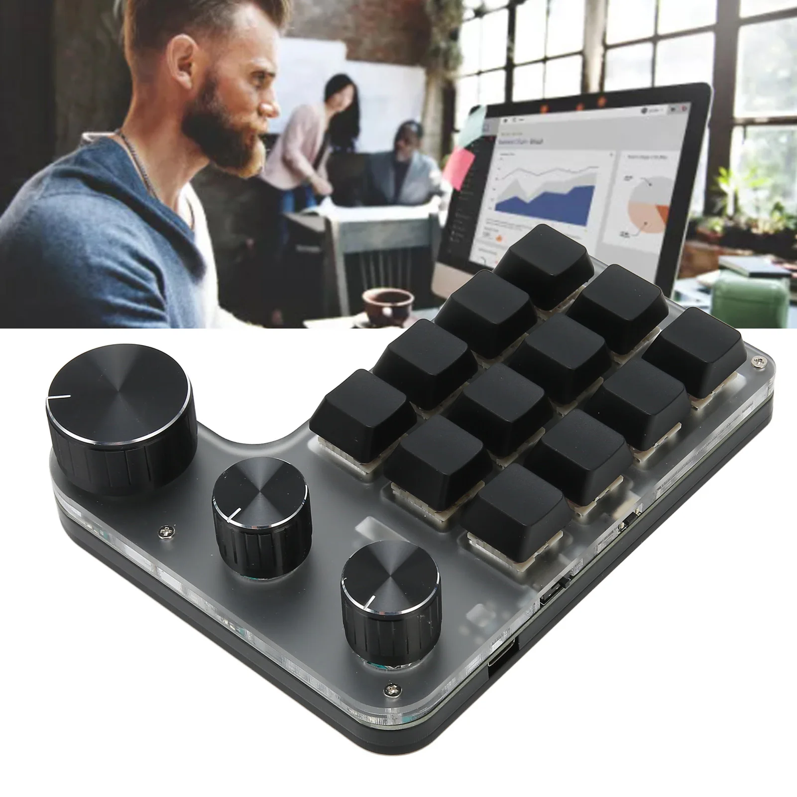 

Macro Mechanical Gaming Keypad Macro Keyboard 12 Keys Plug and Play Mini ABS DIY Bluetooth USB Connection for Music for Office