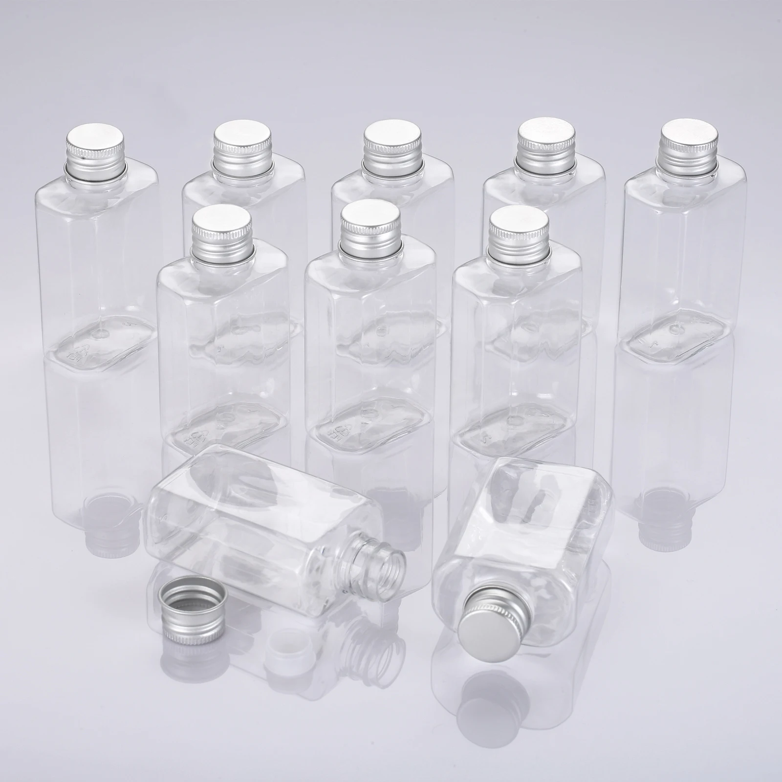 10pcs 80ml Empty Bottle Clear PET with Aluminum Screw Cap and Plug Cosmetic Container Travel Portable Lotion Cream Clear Tube