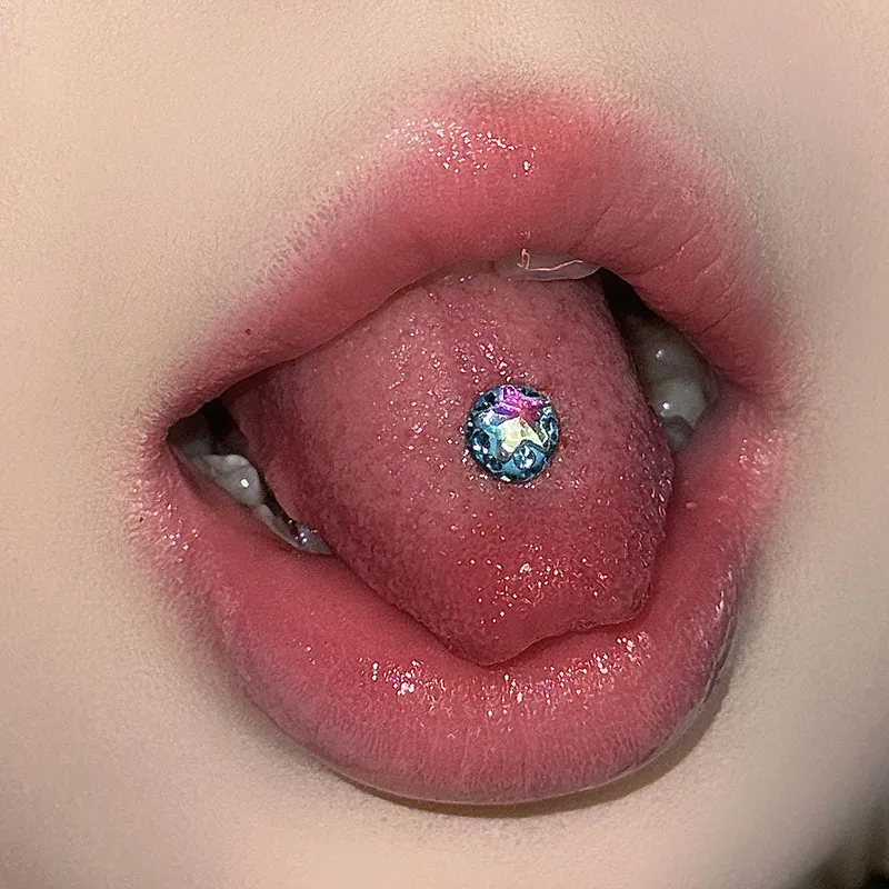 Glitter Sequin Star Tongue Ring Mixed Color Stainless Steel Tongue Piercing Barbell Women Sexy Body Jewelry Gift Wholesale