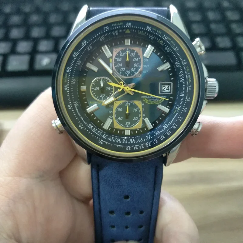 CITIZEN-Reloj de pulsera de cuarzo para hombre, cronógrafo multifunción de lujo con calendario, diseño de piloto de ángeles azules, marca