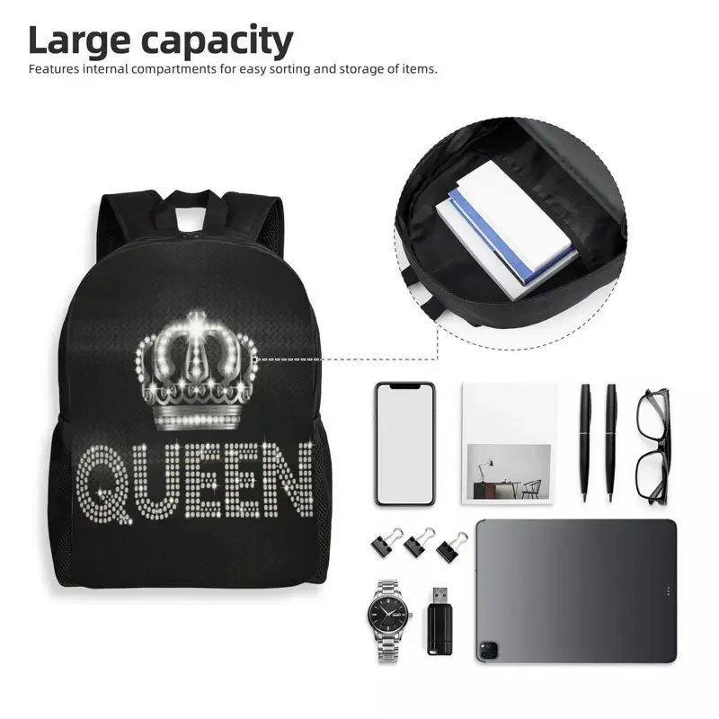 Customized 3D Printing Queen Rhinestone Backpacks Bling Diamond College School Travel Bags Women Men Bookbag Fits 15 Inch Laptop