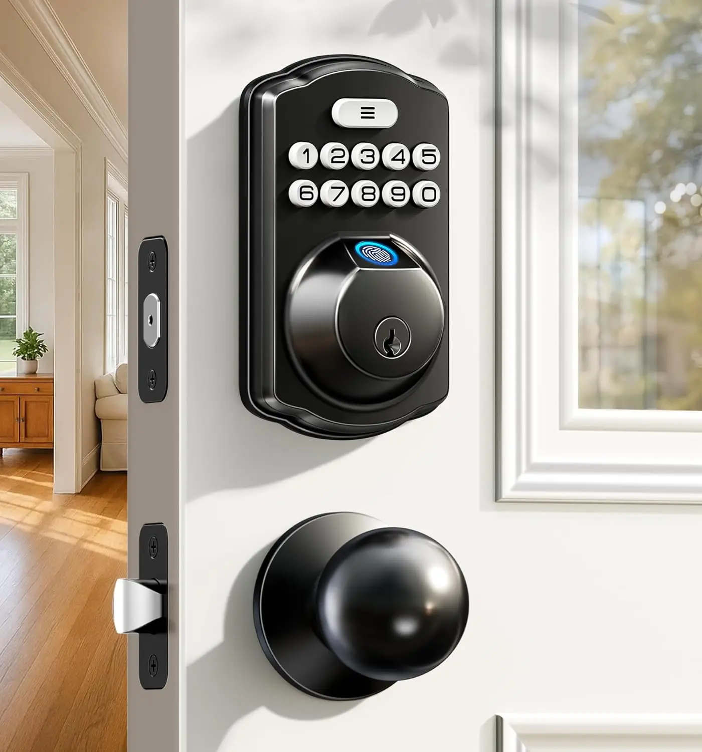 Smart Fingerprint Door Lock with Keypad, Auto-Lock, Waterproof, Easy Install - Matte Black