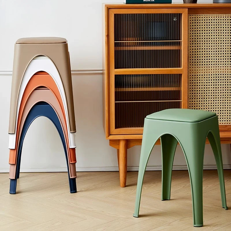 Nordic Modern Stackable Plastic Stool Thickened Square Dining Chair Heavy-Duty Anti-Bend Stool Living Room High Chair Genuine