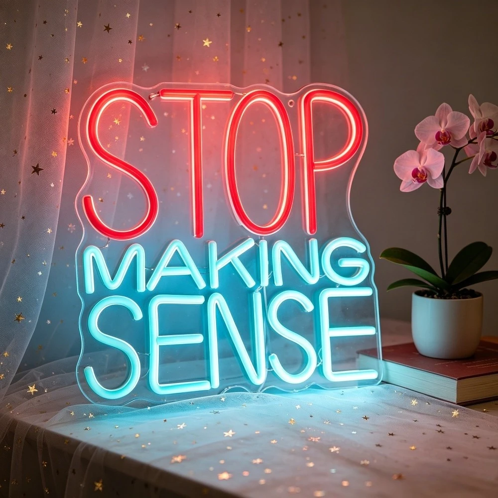 Stop Making Sense Neon Sign LED Light for Bedroom USB Rechargeable Wall Art Mood Light for Living Room Dorm Table Top Decor