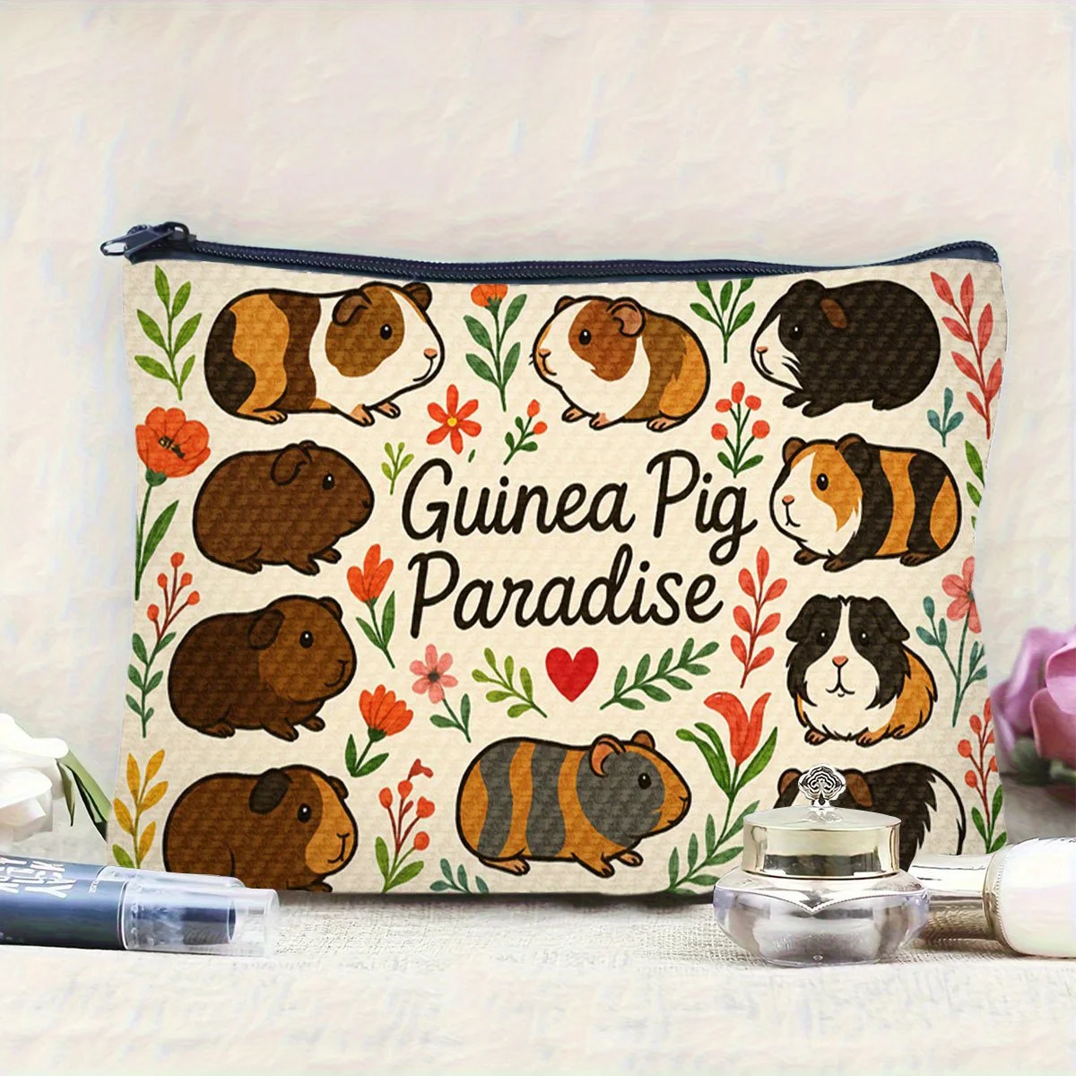 A Guinea Pig Paradise Makeup Bag - Women's Cute Multifunctional Zipper Pouch, Jewelry Storage Bag