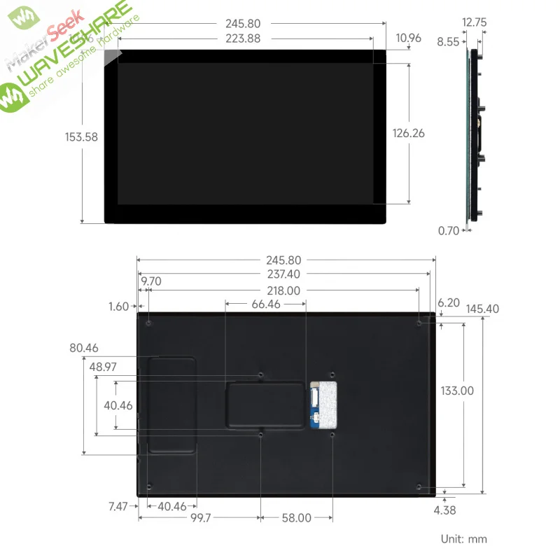 

SKU-32603 Waveshare 10.1inch DSI Capacitive Touch Display, Wide Color Gamut, 720 × 1280, IPS Panel, Supports 10-Point Touch, Tou