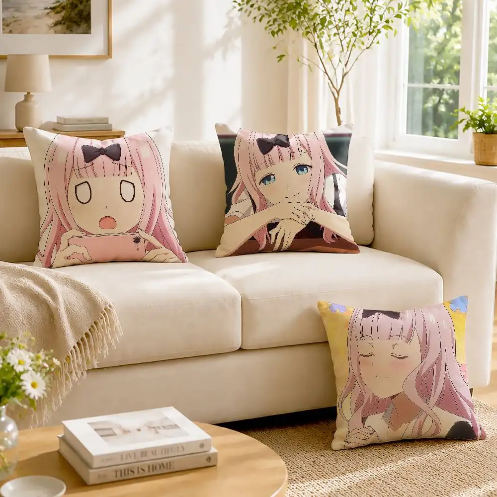 C-Chika F-Fujiwara K-Kaguya-sama Customizable Square Pillow case Double Sided Print Sofa Bedroom Decor Cushion Cover