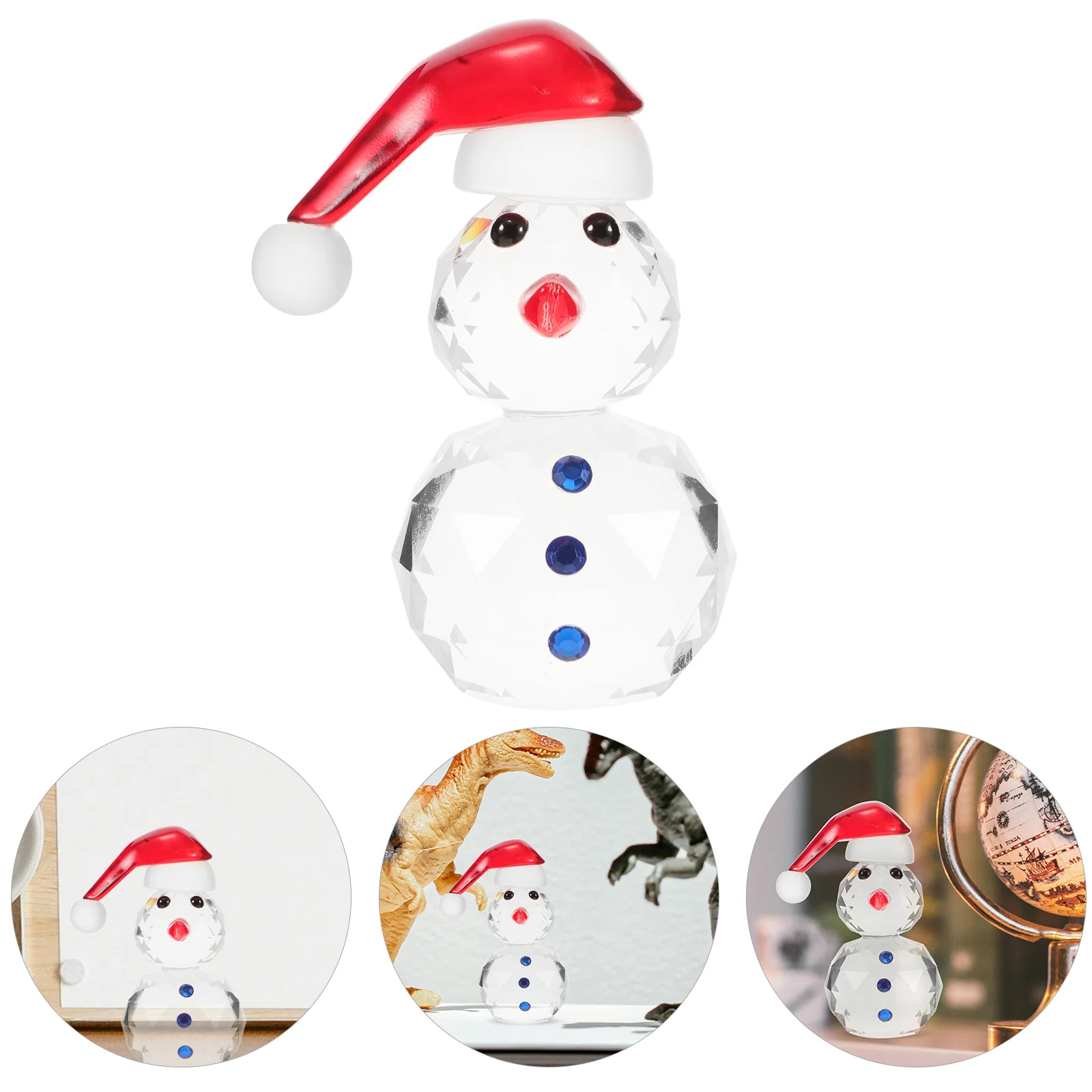 

Christmas Window Sticker Red Hat Snowman Crystal Figurine Fake Glass Holiday Figurines