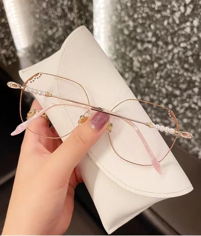 Diamantbesetzte, ultraleichte, rahmenlose Lesebrille, modisch und hochauflösend, Anti-Blaulicht und Anti-Strahlung – Detail 6