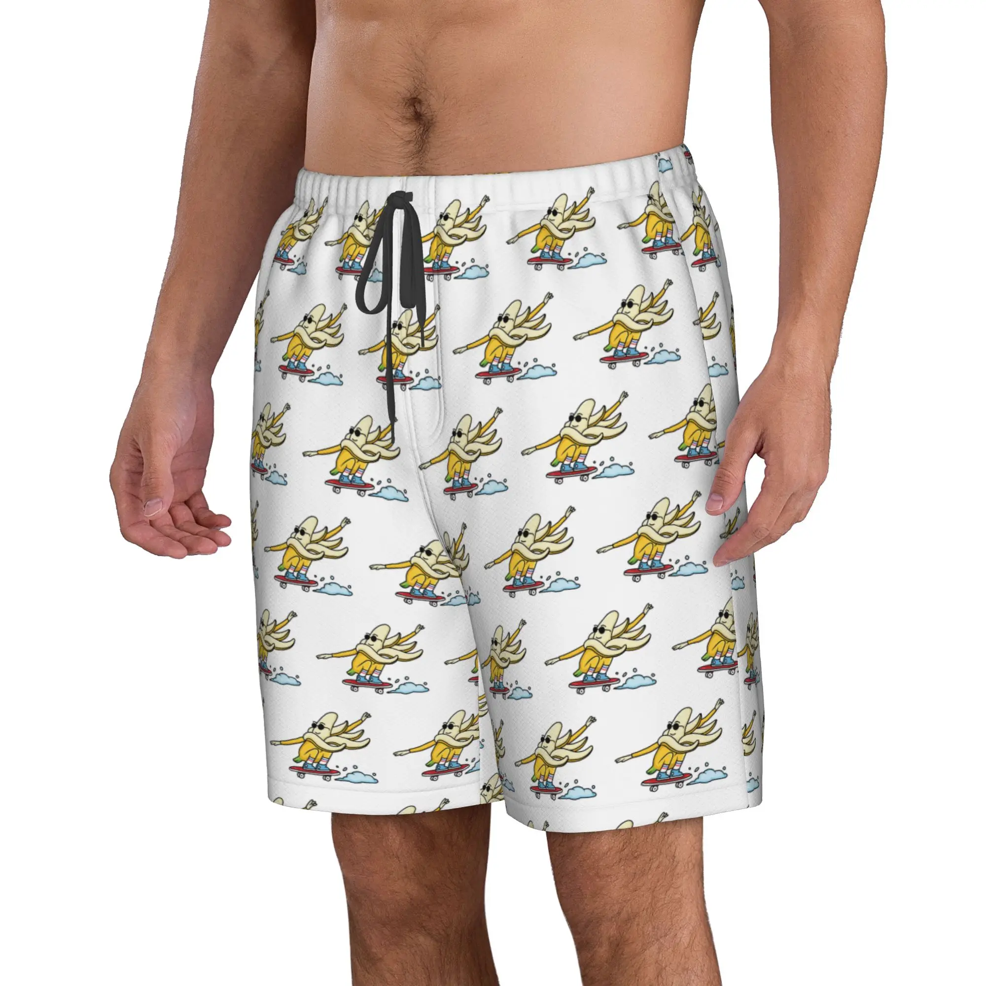 Fun Banana Playing Skateboard Pattern Trunks Beach Board Shorts Casual Quick Dry Swimming Summer Men Pants