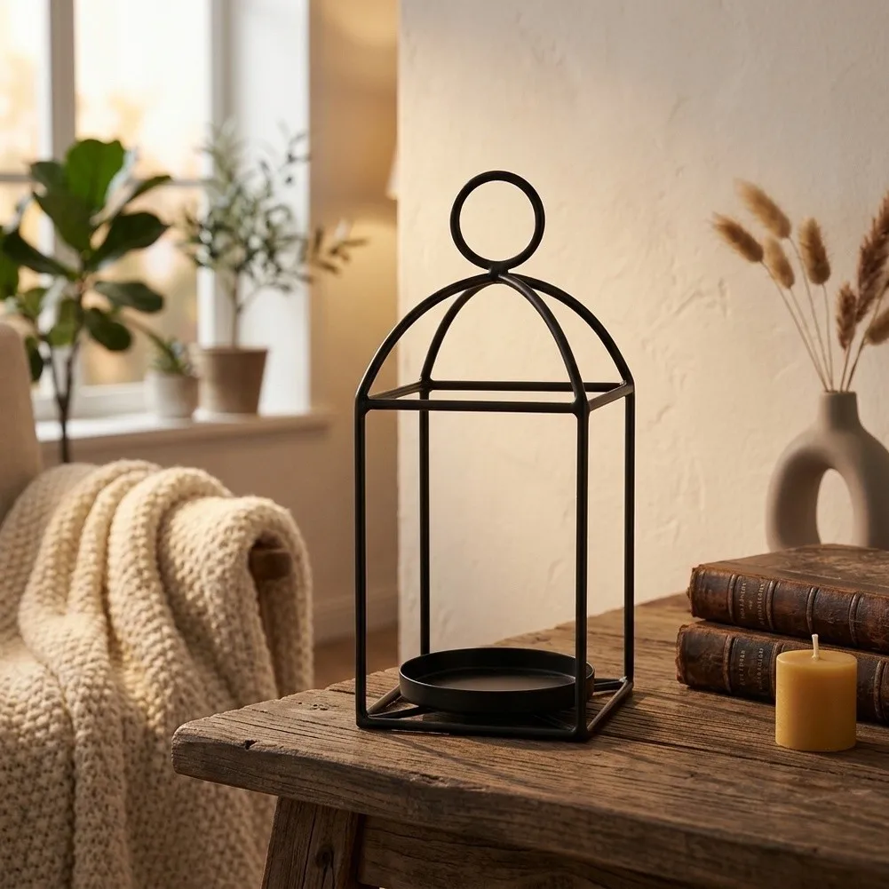 Iron Candlestick Holder Black Modern Minimalist for Table Decor For Romantic Setting Living Room Entryway 35cm and 22cm