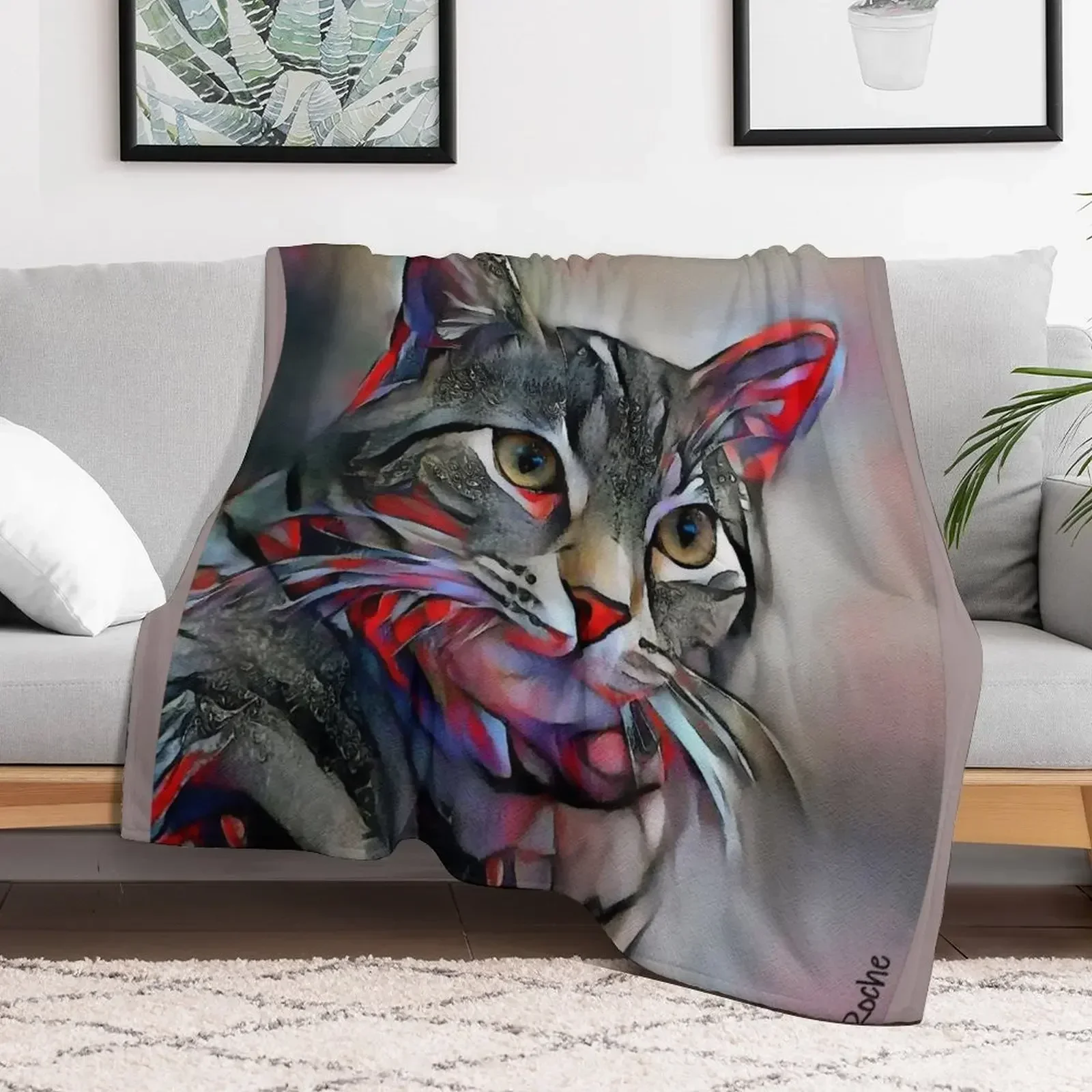 Herby, cat, cat, chat, lea roche paintings Throw Blanket Nap For Decorative Sofa Blankets