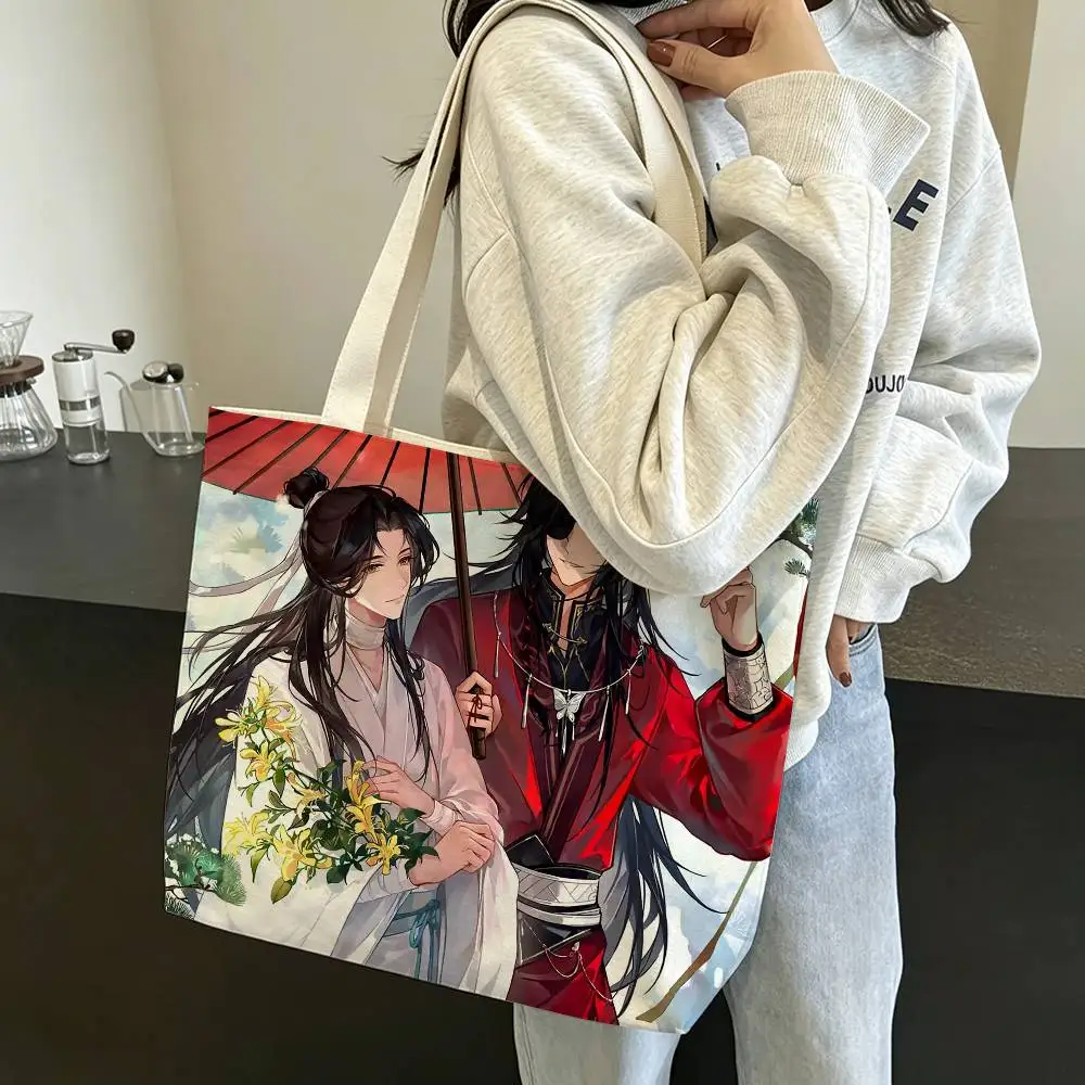 Xie Lian Hua Cheng Heaven Officials Blessing Cotton Polyester Zipper Tote Bag Large Capacity Shoulder Shopping Handbag 2