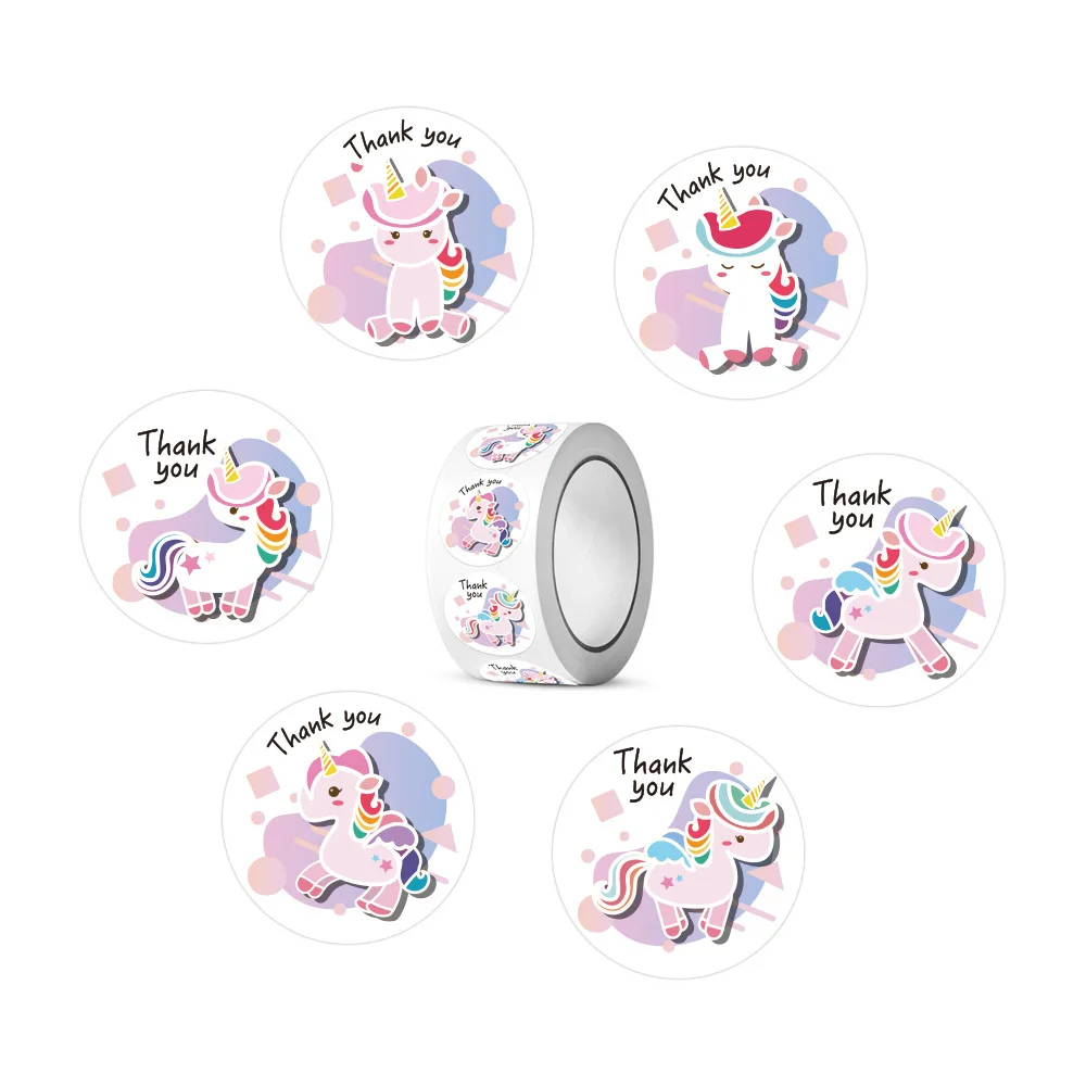 500pcs/roll Cute Unicorn Sticker Gift Tag Sticker Seal Sticker Wrapping Sticker Birthday Party Decoration Kids Favor Supplies