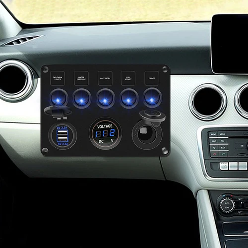 Imagen 2 del producto Cargador de coche LED, Panel de interruptor de 12V, toma de corriente 4.2A, cargador USB Dual, interruptor de voltímetro Digital combinado para barcos, camiones, autocaravanas