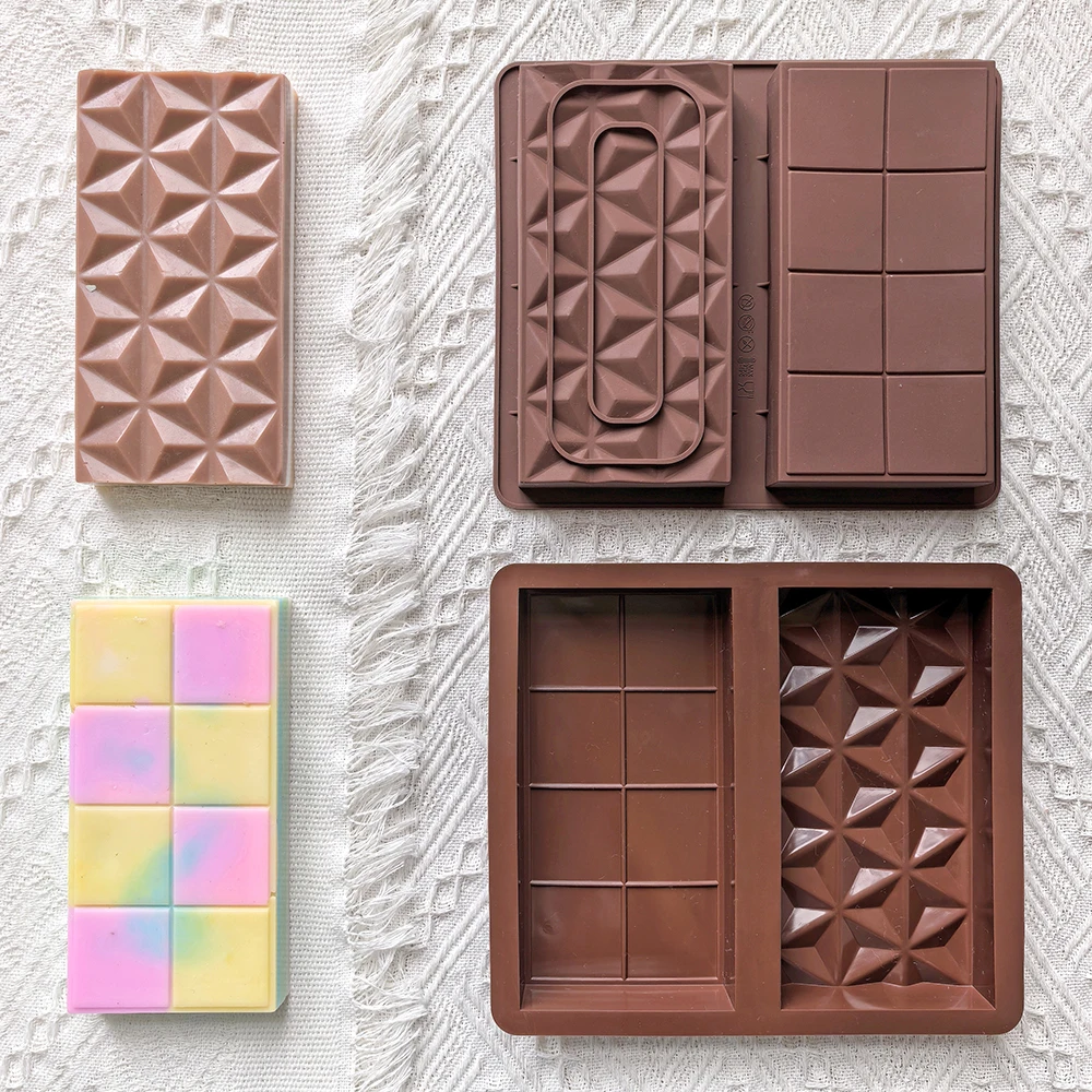 2 moldes de silicona para barras de chocolate de rejilla triangular rectangular, barras de chocolate de Dubái, galletas de chocolate de pistacho, pastel de crema