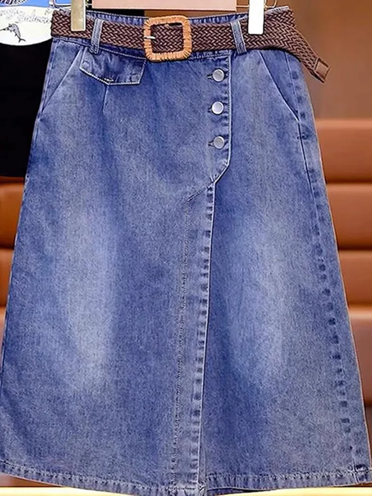 plus Size Casual Faionable Set Women's Summer 2025 High Waist Midi Skirt And T-irt Denim Skirt Casual Versatile Women's Wear