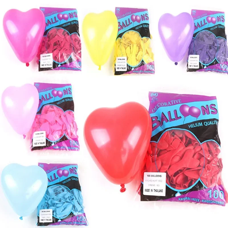 100pcs/bag 6 Inch Heart Shape Balloon Color for Wedding Decoration Latex Balloons Home Vallentine's Day Party Birthday Decor