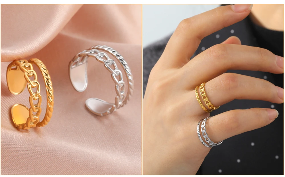 Edelstahl Offene Ringe für Frauen Geometrisches Herz Weizenähren Verstellbarer Fingerring Modeschmuck Geburtstagsgeschenk Großhandel – Detail 5