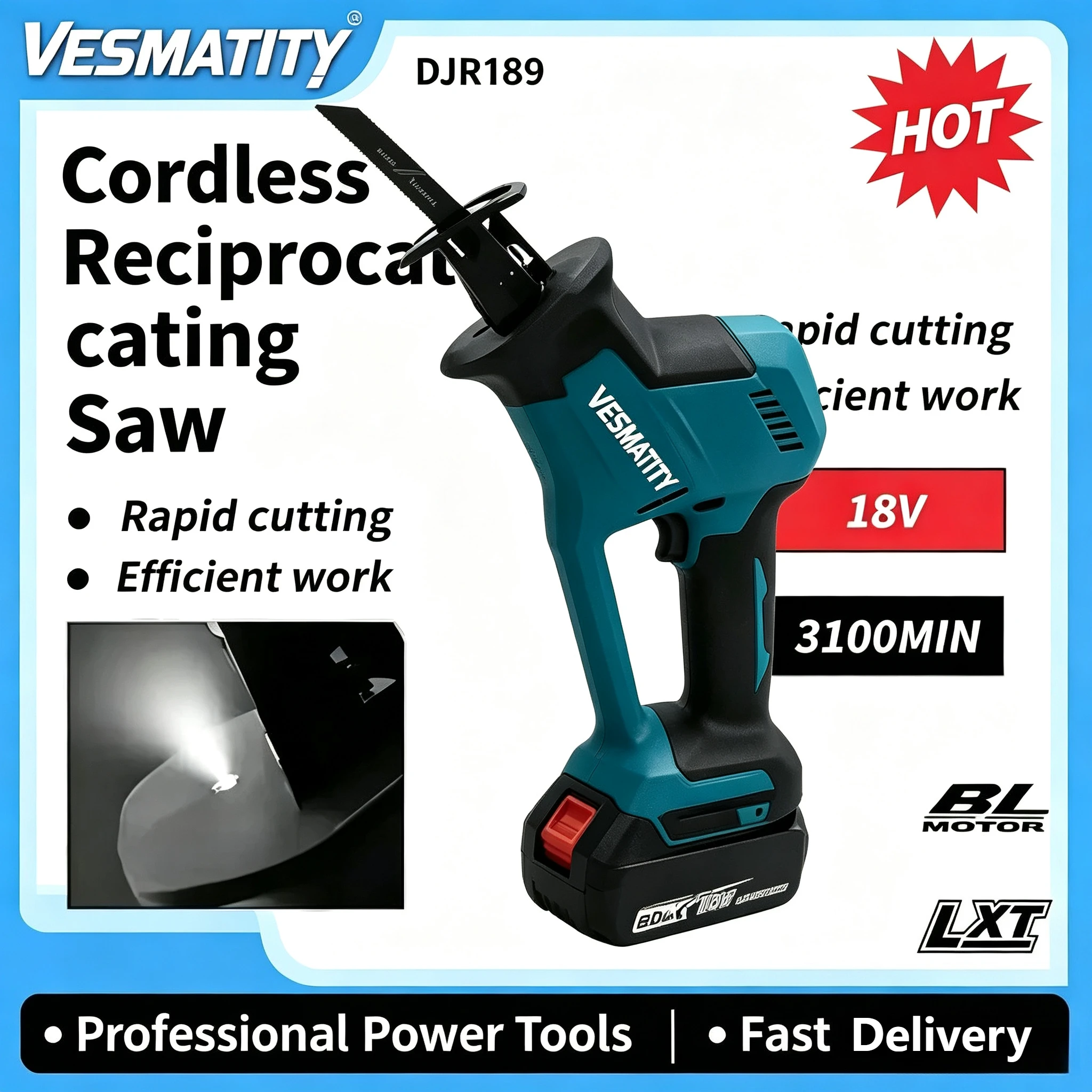 Metal Saw Reciprocating - DJR189 Rechargeable Cordless Wood Metal Cutting