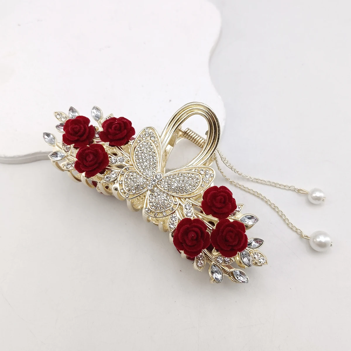 Mode Romatics Mode antike rote Rosen Blumen Haarklammern für Frauen DiamondMetal Haarschmuck – Detail 9