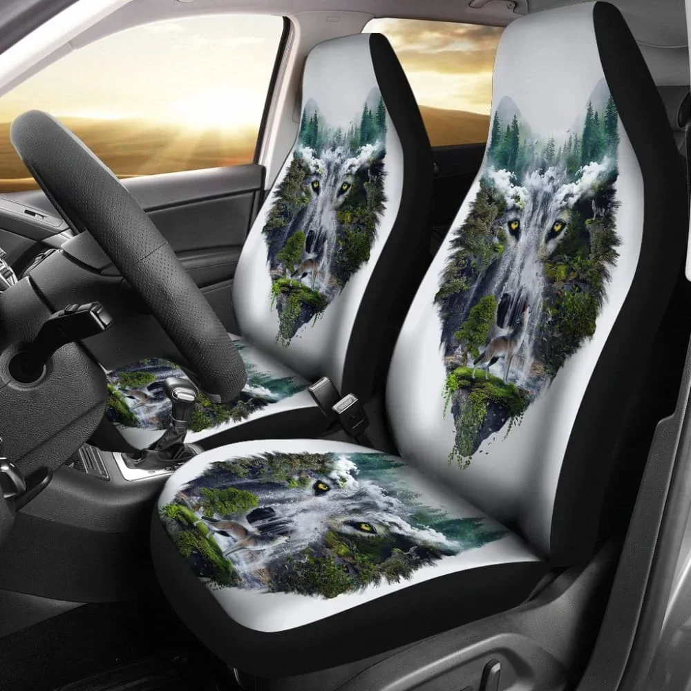 Wild Wolf Howling Car Seat Covers 211303,Pack of 2 Universal Front Seat Protective Cover