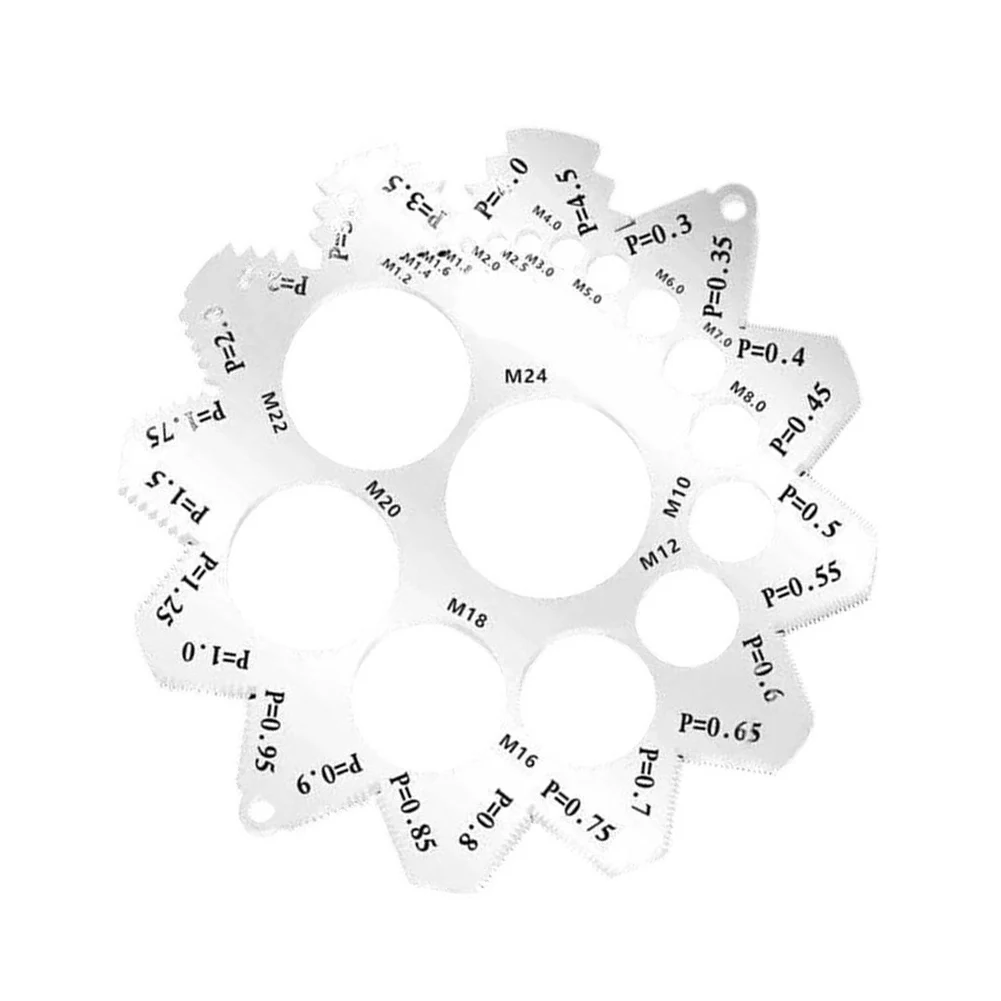 90-Tooth Serrated Thread Inspector Gauge for Measuring Bolt and Screw Pitch with 24 Pitch and 19 Diameter Settings