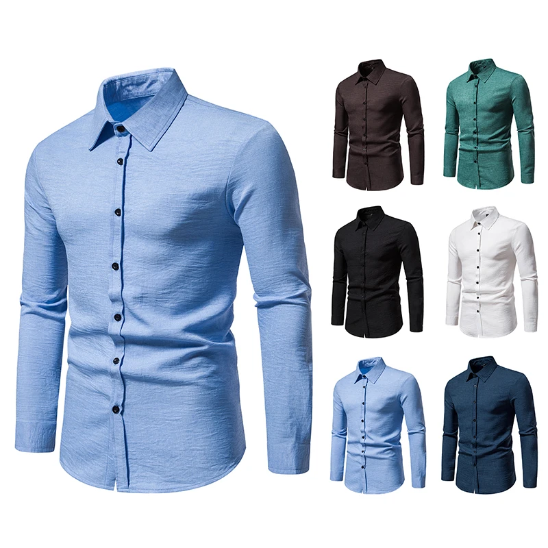 New Happyjeffery Men's Dress Shirts Long Sleeve Button Tops Men Male Business Casual Man Solid Colour Casual Shirt LS52