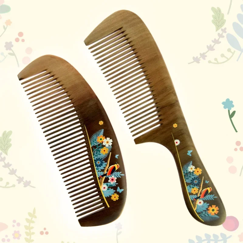 1Pcs New Anti-Static Handcrafted Natural Peach Wood Hair Comb Head Massage Sandalwood Comb Hair Care DIY Styling Tool