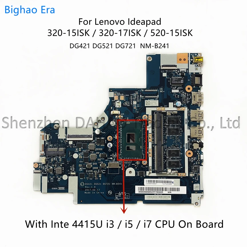 NM-B241 For Lenovo 320-15ISK 320-17ISK 520-15ISK 320-15IKB Laptop Motherboard With i3 i5 i7 CPU 0G/4GB-RAM 5B20N86271 5B20N86263