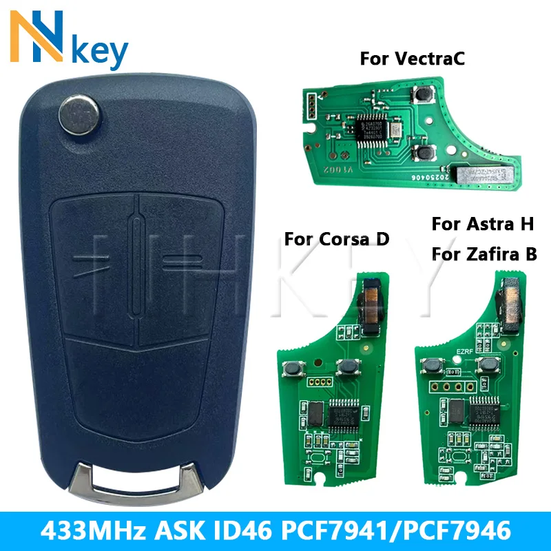 NHKEY For Opel Vauxhall Corsa D G4 Astra H Zafira B Holden Astra AH Vectra C Key 736-743-A Remote  Key(433MHZ PCF7941/7946 Chip)