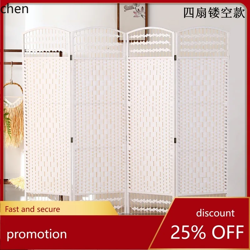 

HT Creative Handmade Straw Screen Partition Fashion Simple Living Room Bedroom Folding Screen Easy Folding Mobile Solid Wood