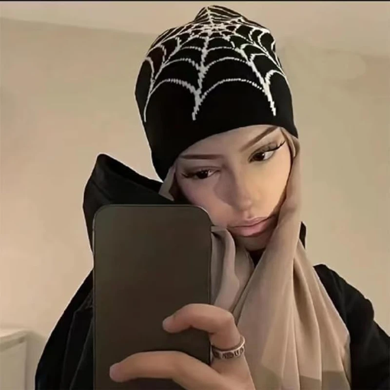 الهيب هوب الاكريليك Spiderweb متماسكة الجاكار قبعة فول قبعة شتوية دافئة سميكة قبعة الشتاء للجنسين قبعة لا قبعة لها حواف #2