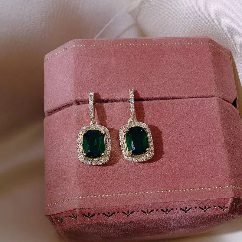 Luxury Green Grandmother Emerald Square Stud Earrings for Women Bridal Wedding Party Accessories Trendy Woman Jewelry Earrings