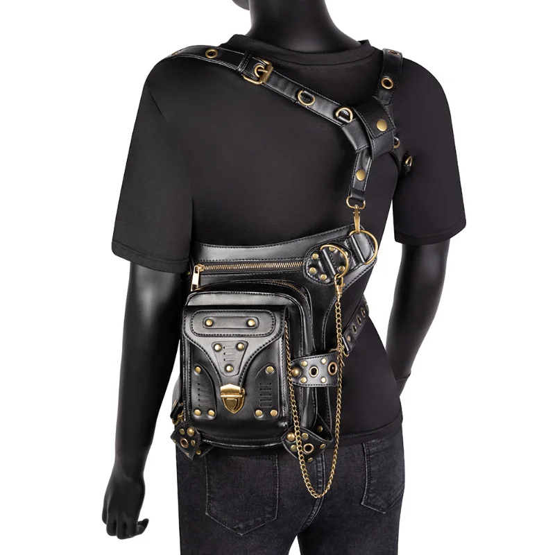 Chikage Steampunk Vintage Biker Bag Women's One-shoulder Bag Multi-function Crossbody Bag Y2K Style Punk Fanny Pack