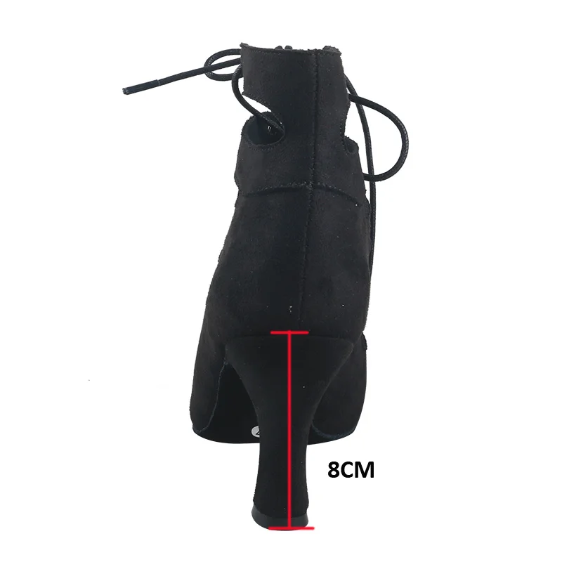 Wedopus Stivali da donna con tacco personalizzato in finta pelle scamosciata per ballare Scarpe da ballo latino con suola in pelle scamosciata nera Punta aperta