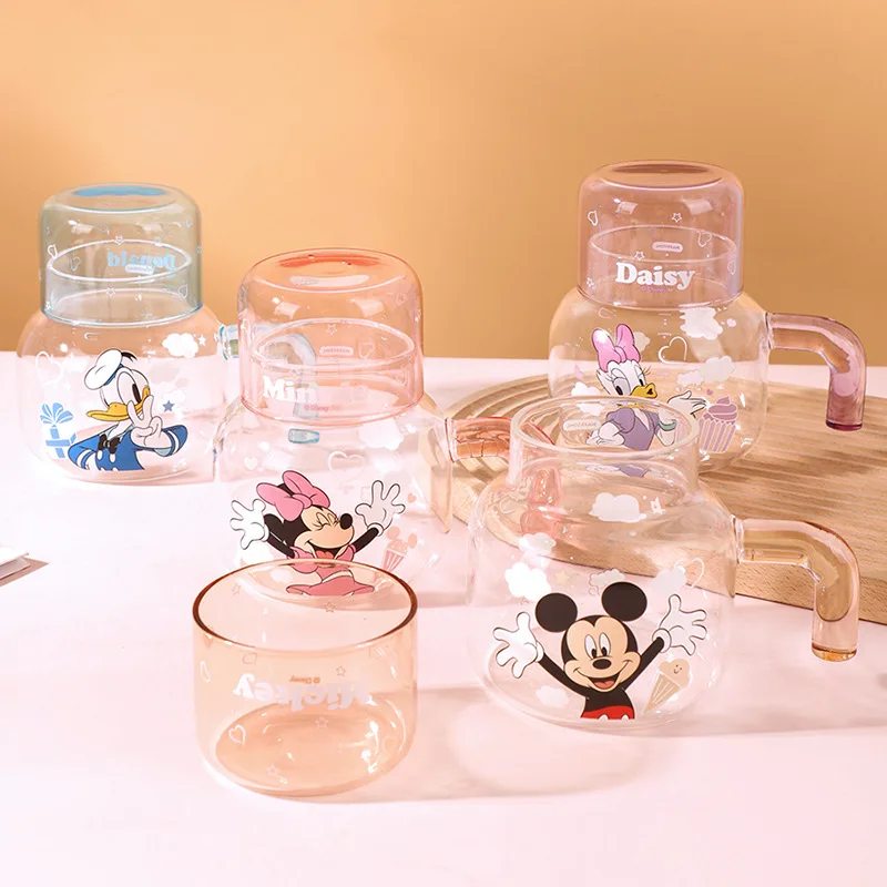 Disney Cartoon Home Drinking Glass Kettle Set for One Person Cute and High-Looking Cold Water Bottle Souvenir