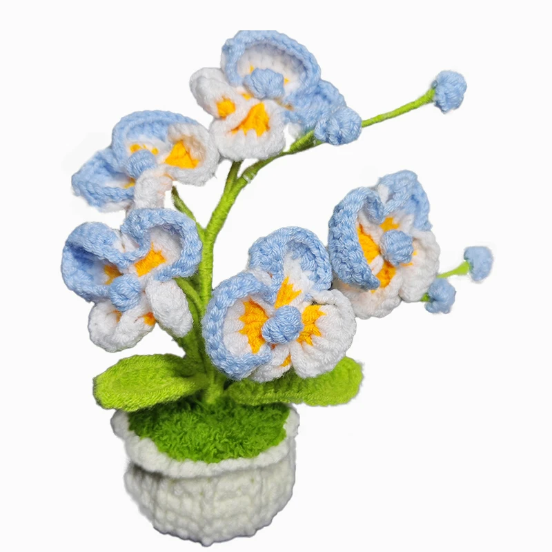 

Artificial Flowers Bonsai For Office Decoration Butterfly Orchid Crocheted Blue Flower Gift for Graduation Friends