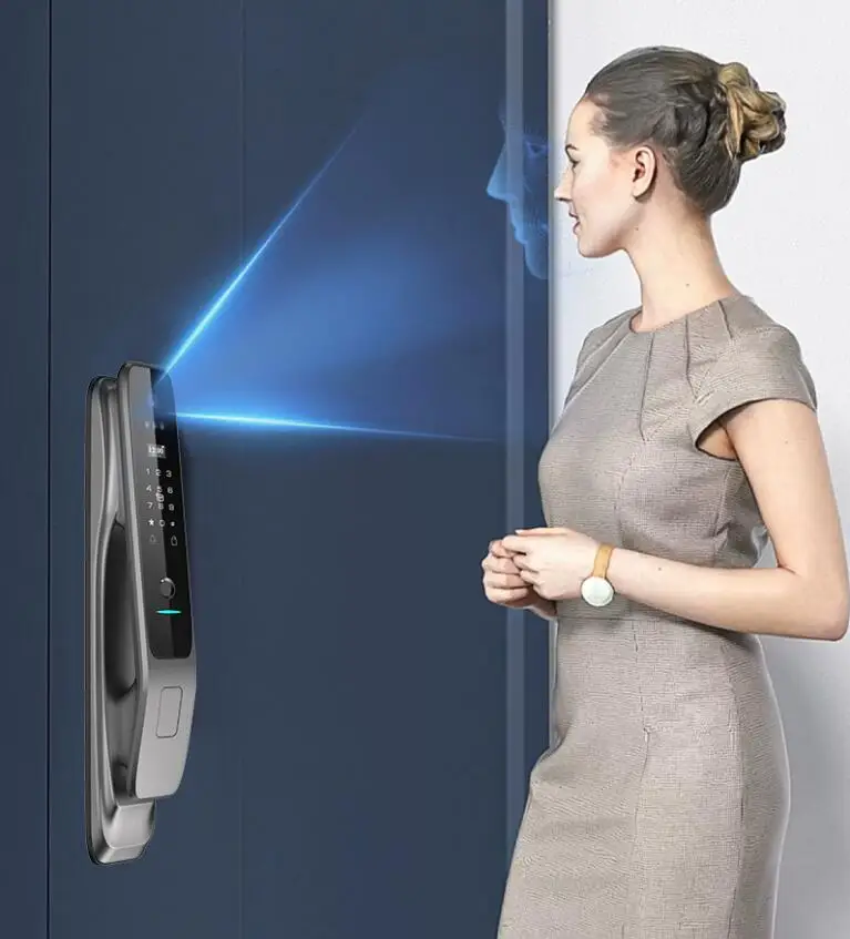 Tuya Fully Automatic Smart Door Lock with 3D Face & Fingerprint Recognition Security for Aluminum & Wood Doors Wifi Connected view 3