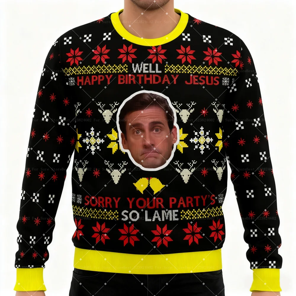 كاذبة المكتب القبيح عيد ميلاد سعيد سترة 2026 موضة جديدة الرجال حجم كبير قناع السترة القمم الشتاء النساء البلوز #4