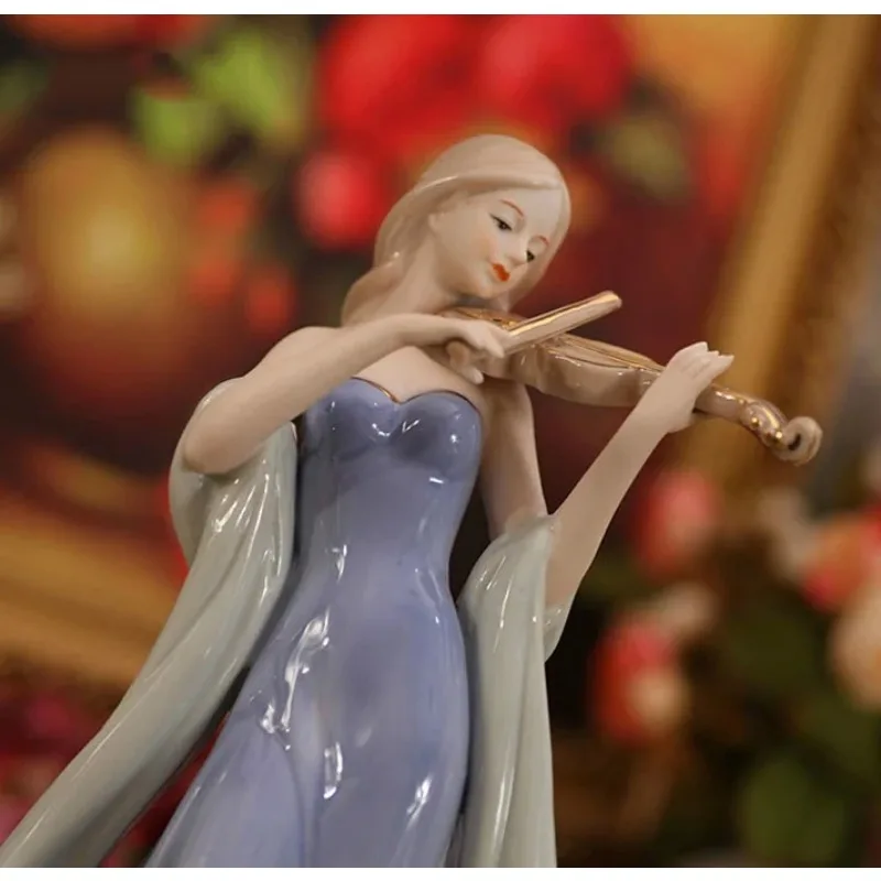 Elegant Porcelain Violin Playing Lady Figurine Ceramic Music Belle Statuette Decor Gift Craft Ornament Accessories Furnishing
