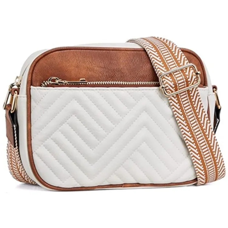 

New Women's Small Crossbody Bag with Multiple Zippers Wide oulder Strap Mobile Phone Wallet PU Single oulder Bag