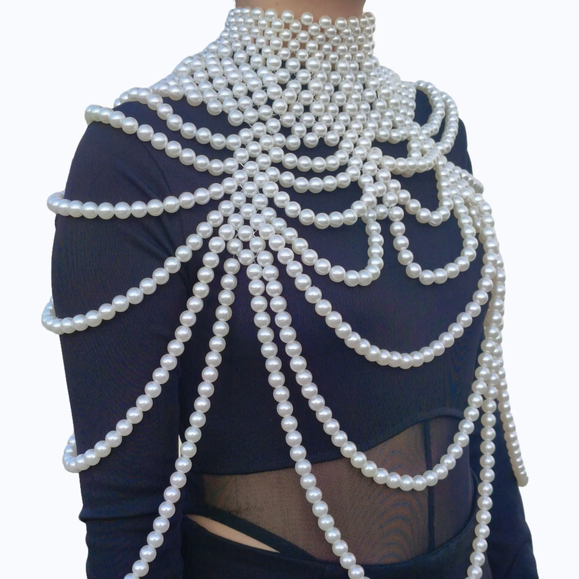 Luxury High Neck Beaded Collar Shrug Heavy Work Multi Layered Wave Bib Shoulder Statement Runway Party Top Clothing Body Accesso